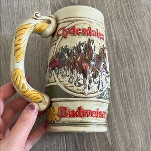 Budweiser Clydesdales Ceramic Stein with Red and Gold Accents Vintage 1983